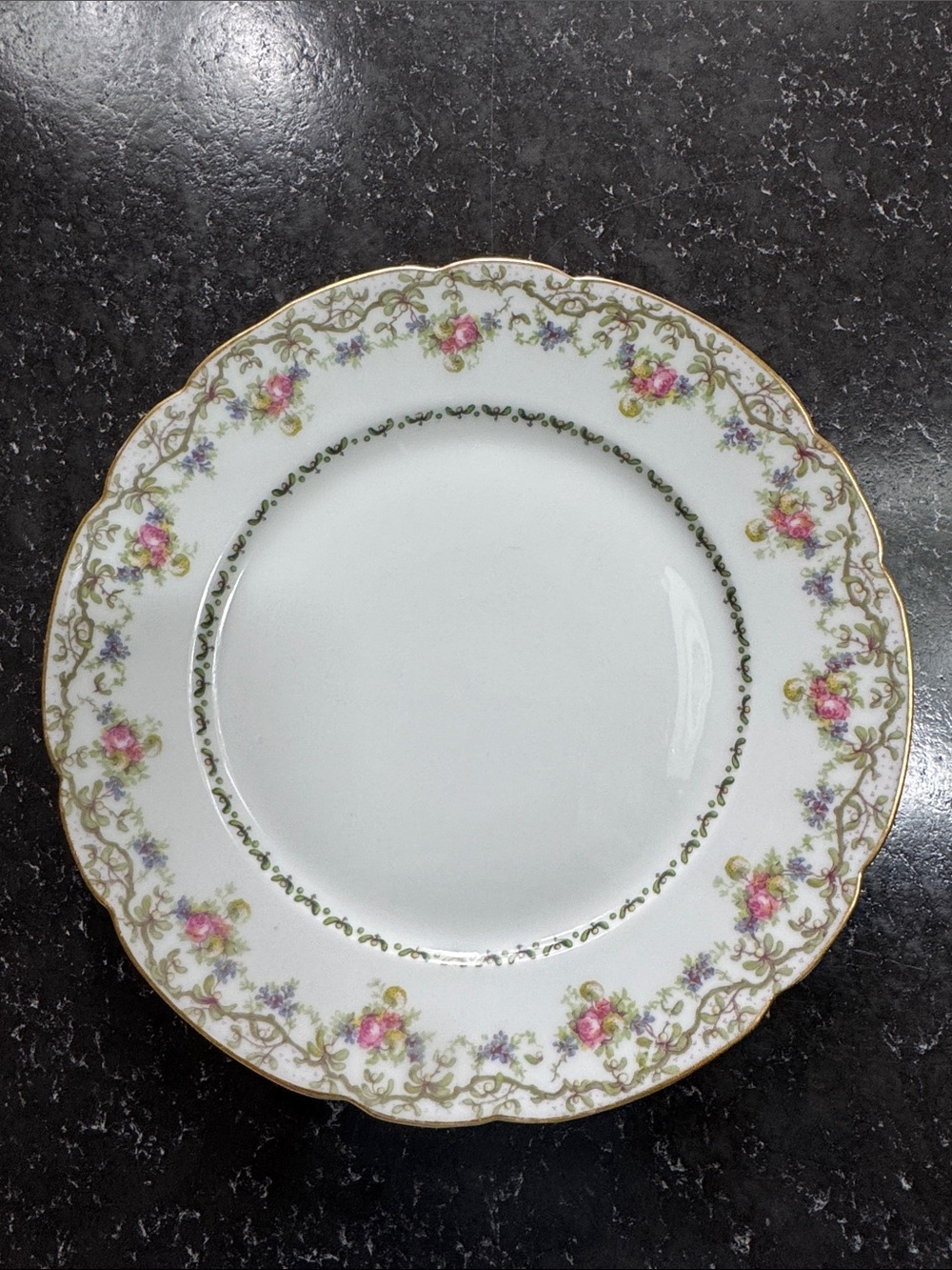 Vintage Jean Pouyat Limoges FRANCE Luncheon Plate with Scalloped Gold Rim